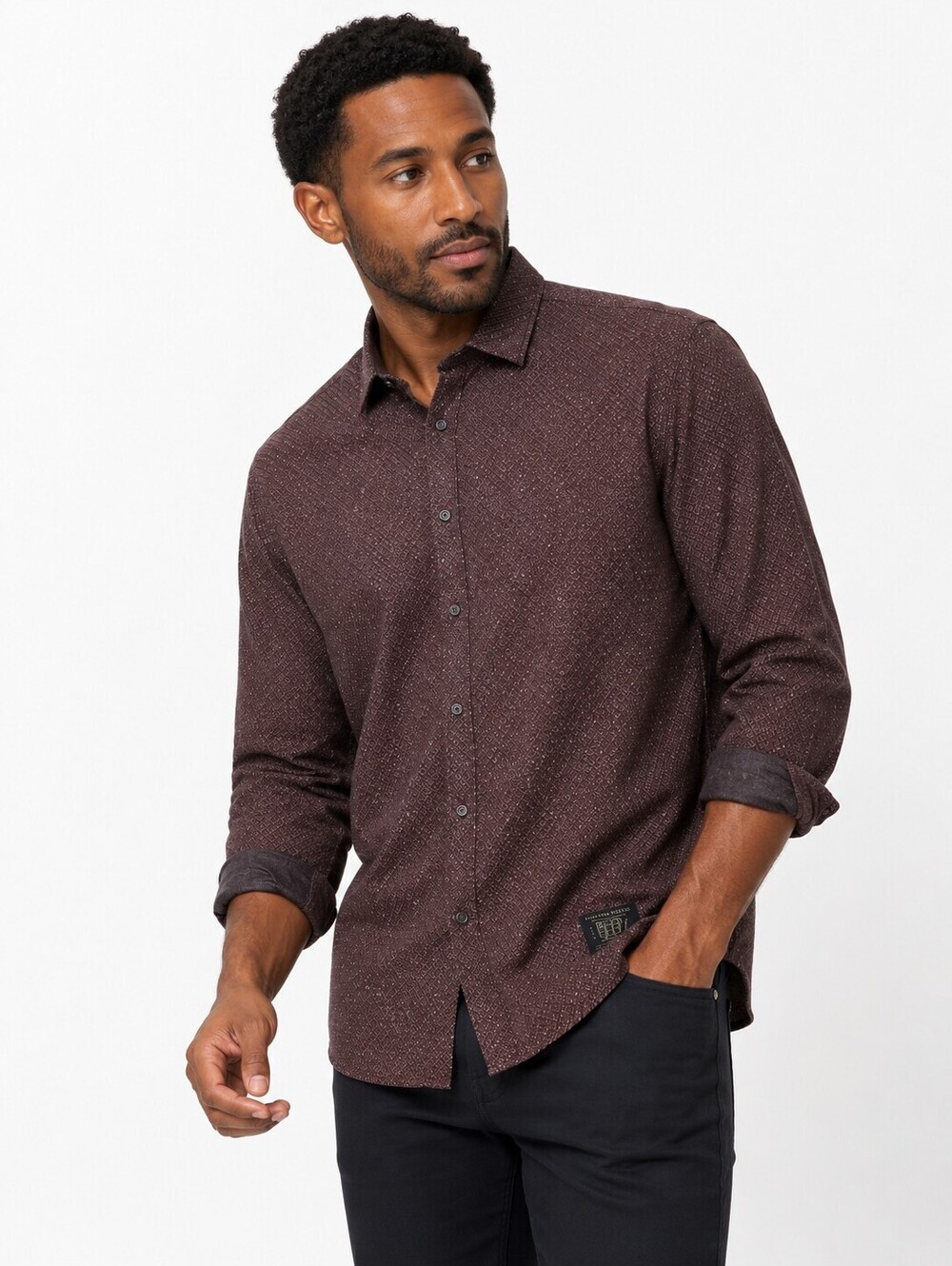 Scotch & Soda Wicked Wicked Men’s Shirt Burgundy Geometric Long Sleeve - XL